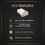 Picture of UK 3-Pin USB Wall Charger Plug – Single USB Travel Mains Adapter for Smartphones, Tablets & USB Devices (White)