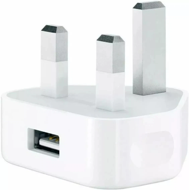 Picture of UK 3-Pin USB Wall Charger Adapter – Single USB-A Mains Plug for Smartphones, Tablets & USB Devices (White)