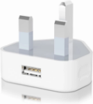 Picture of UK 3-Pin USB Wall Charger Plug – Single USB-A Mains Adapter for Smartphones, Tablets & USB Devices (White)