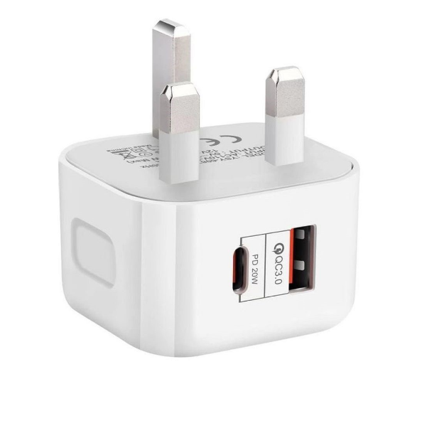 Picture of 20W USB-C PD Fast Charger Plug – Dual Port USB-C & USB-A Wall Adapter for iPhone, Samsung & USB Devices