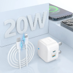 Picture of 20W USB-C PD Fast Charger Plug – Dual Port USB-C & USB-A Wall Adapter for iPhone, Samsung & USB Devices