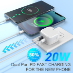Picture of 20W USB-C PD Fast Charger Plug – Dual Port USB-C & USB-A Wall Adapter for iPhone, Samsung & USB Devices