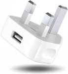 Picture of UK 3-Pin USB Wall Charger Adapter – Single USB-A Mains Plug for Smartphones, Tablets & USB Devices (White)