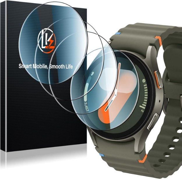 Samsung Galaxy Watch 7 44mm tempered glass screen protector installed