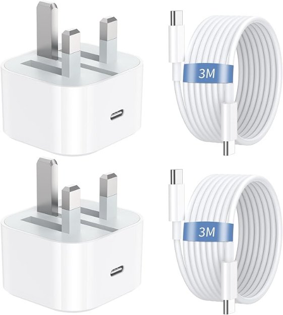 Picture of 2 Pack  20W PD USB C Charger Plug Fast Charge with 3M USB C Cable for iPhone– Fast Charging Lightning Cable UK