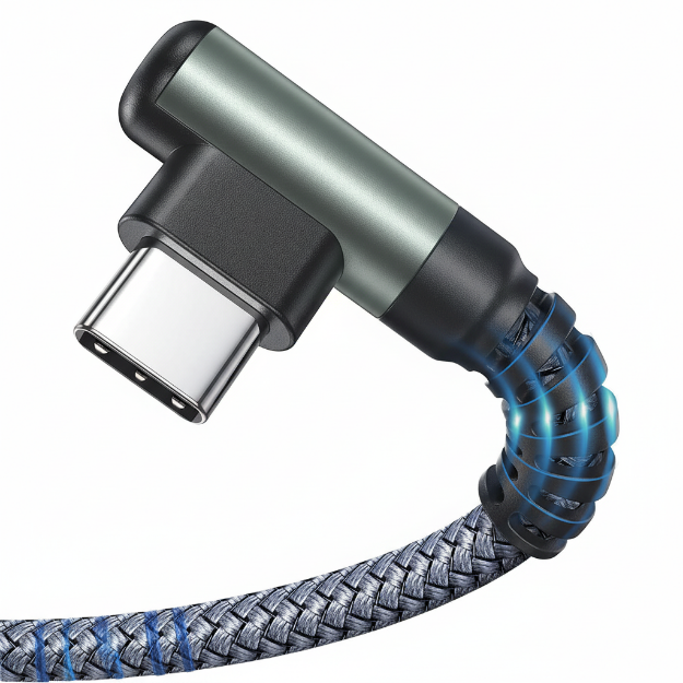 Picture of 2 Pack USB-A to USB-C Cable 2M Right Angle Fast Charging 3.1A Braided – Type C Cable UK