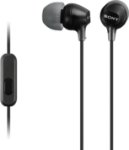 black in ear earphones with microphone