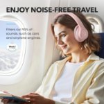 Bluetooth headphones with cushioned ear cups pink