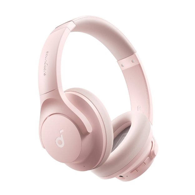 Pink wireless over ear noise cancelling headphones