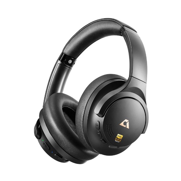 Black over ear noise cancelling headphones with AI features