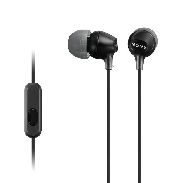 black in ear earphones with microphone