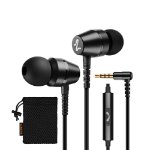 black wired earbuds with microphone