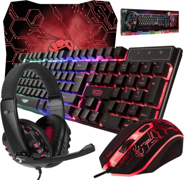 Picture of Gaming Keyboard and Mouse with Mouse pad and Gaming Headset, Wired LED RGB Backlight Bundle for PC Gamers Users - 4 in 1 Gift Box Edition