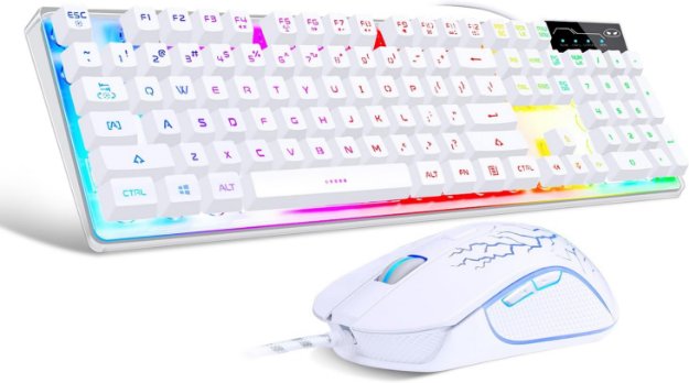 Picture of White RGB Gaming Keyboard and Mouse Combo Wired UK Layout Ergonomic Set