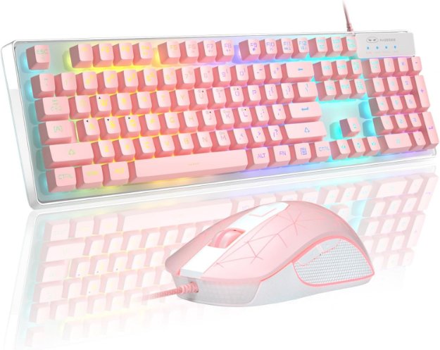 Picture of Pink RGB Gaming Keyboard and Mouse Combo Wired Full Size Ergonomic Set
