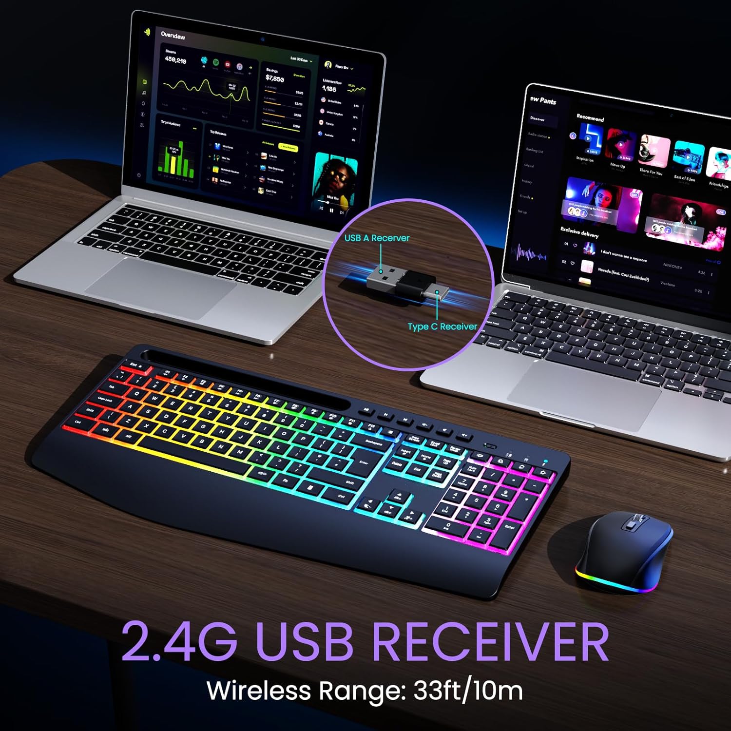 Wireless RGB Keyboard Mouse Combo Rechargeable Backlit Set. Buy ...