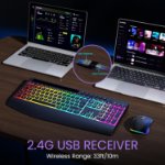 Picture of Wireless Keyboard and Mouse Set 9 RGB Backlit Effects, Wrist Rest, 2.4G Rechargeable Ergonomic Keyboard with Phone Holder, Silent Keyboard Mouse Combo 
