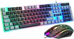 Picture of USB Wired Keyboard and Mouse Set, Luminous LED Lights, Full Size Slim Keyboard, LED Gaming Mouse, Game or Business, UK Layout (Retro)