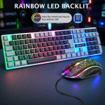 Picture of USB Wired Keyboard and Mouse Set, Luminous LED Lights, Full Size Slim Keyboard, LED Gaming Mouse, Game or Business, UK Layout (Retro)