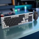 Picture of USB Wired Keyboard and Mouse Set, Luminous LED Lights, Full Size Slim Keyboard, LED Gaming Mouse, Game or Business, UK Layout (Retro)