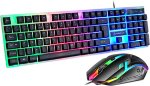 Picture of USB Wired Keyboard and Mouse Set, Luminous LED Lights  Full Size Slim Keyboard LED Gaming Mouse Game or Business, UK Layout