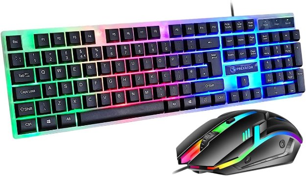 Picture of USB Wired Keyboard and Mouse Set, Luminous LED Lights  Full Size Slim Keyboard LED Gaming Mouse Game or Business, UK Layout
