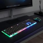 Picture of USB Wired Keyboard and Mouse Set, Luminous LED Lights  Full Size Slim Keyboard LED Gaming Mouse Game or Business, UK Layout