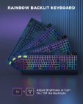 Picture of Wireless Keyboard and Mouse Combo with Rainbow Backlit, Rechargeable Keyboard and Mice Set UK Layout Full Size with 2 in 1 USB C & USB A Dongle and Wirst Rest, Black