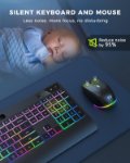 Picture of Wireless Keyboard and Mouse Combo with Rainbow Backlit, Rechargeable Keyboard and Mice Set UK Layout Full Size with 2 in 1 USB C & USB A Dongle and Wirst Rest, Black