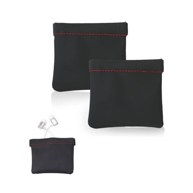 black PU leather earphone pouch set of 2