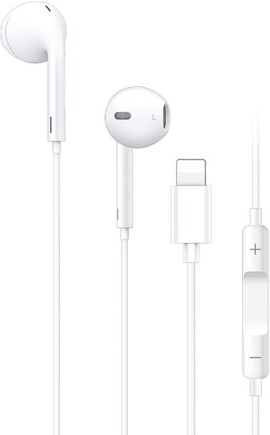 white lightning earphones in ear design