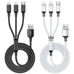 Picture of 2 Pack 3 in 1 Multi Charging Cable 3A Fast Charger 1.25M Nylon Braided USB Cable with Lightning, Micro USB & Type-C for iPhone, Samsung, Android, PS4/PS5