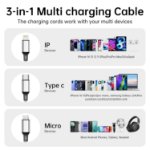 Picture of 2 Pack 3 in 1 Multi Charging Cable 3A Fast Charger 1.25M Nylon Braided USB Cable with Lightning, Micro USB & Type-C for iPhone, Samsung, Android, PS4/PS5