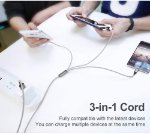 Picture of 2 Pack 3 in 1 Multi Charging Cable 3A Fast Charger 1.25M Nylon Braided USB Cable with Lightning, Micro USB & Type-C for iPhone, Samsung, Android, PS4/PS5