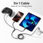 Picture of 2 Pack 3 in 1 Multi Charging Cable 3A Fast Charger 1.25M Nylon Braided USB Cable with Lightning, Micro USB & Type-C for iPhone, Samsung, Android, PS4/PS5