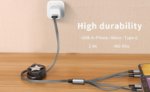 Picture of 4 in 1 Retractable Multi Charging Cable 3A Fast Charger 1M USB Cable with Lightning, Micro USB & USB-C for iPhone, Samsung, Android, PS4/PS5