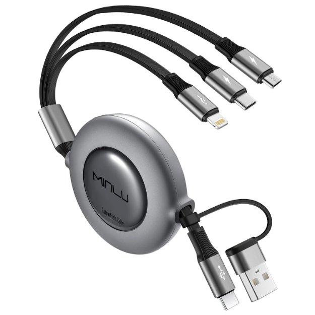 Picture of 5 in 1 Retractable Multi Charging Cable 3.5A Fast USB C Lightning Micro USB Data Transfer Cable for iPhone, Samsung, Huawei, PS4/PS5, Tablet 1.2M