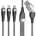 Picture of 5 in 1 Multi Charging Cable USB A & USB C 3A Fast Charger 1.2M Nylon Braided Cable with Lightning, Micro USB & Type C for iPhone, Samsung, Android, PS5