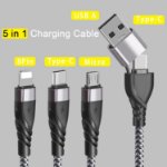 Picture of 5 in 1 Multi Charging Cable USB A & USB C 3A Fast Charger 1.2M Nylon Braided Cable with Lightning, Micro USB & Type C for iPhone, Samsung, Android, PS5