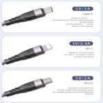 Picture of 5 in 1 Multi Charging Cable USB A & USB C 3A Fast Charger 1.2M Nylon Braided Cable with Lightning, Micro USB & Type C for iPhone, Samsung, Android, PS5