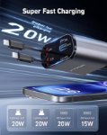 Picture of 4-in-1 Retractable Car Phone Charger 20W Fast Charging USB Adapter with Dual Lightning Cables, USB-C & USB-A Ports, 12V Car Charger for iPhone, Samsung, iPad
