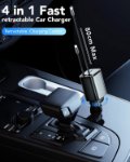 Picture of 69W Retractable Car Charger 4-in-1 Fast USB C Car Adapter with Dual Retractable Cables, USB-A & USB-C Ports for iPhone, Samsung, Pixel