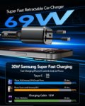 Picture of 69W Retractable Car Charger 4-in-1 Fast USB C Car Adapter with Dual Retractable Cables, USB-A & USB-C Ports for iPhone, Samsung, Pixel