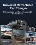 Picture of 69W Retractable Car Charger 4-in-1 Fast USB C Car Adapter with Dual Retractable Cables, USB-A & USB-C Ports for iPhone, Samsung, Pixel