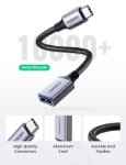 Picture of UGREEN USB C to USB Adaptor,10Gbps Aluminum USB C Adapter OTG Cable,Type C Male to USB 3.2 Female Transfer Compatible with MacBook/iPad Air/Pro 2022 Galaxy S22 Dell XPS and more Type C Devices(Grey)