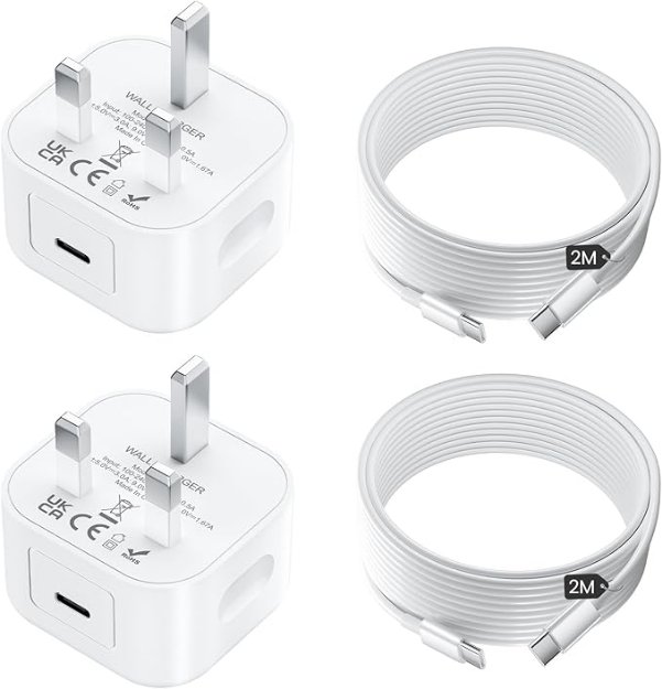 Picture of for iPhone 17 16 15 Charger, USB C Fast Charging Adapter with 2M Cable [USBC to C], 2 Pack 25W PD Plug for iPhone 17/17 air/16/15/15/Pro/Pro Max, iPad Pro/Air/Mini