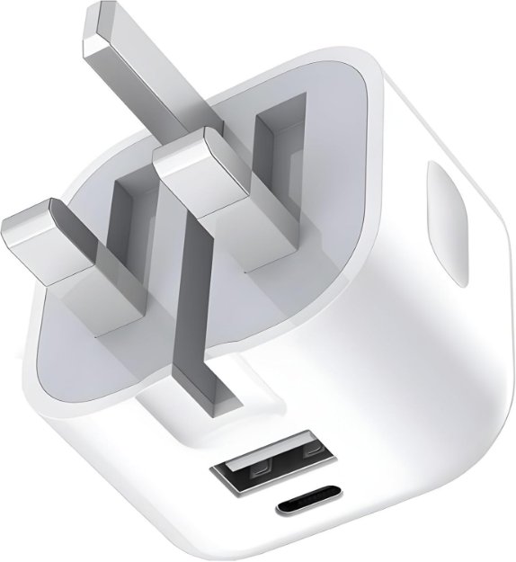 Picture of 20W Dual Port USB C Charger Plug for iPhone 17e/17/17 Pro/17 Pro Max/17 Air, 16/16e/16 Pro/16 Plus, 15/15 Pro/Pro Max – PD + USB A Fast Charging UK 3 Pin Foldable Wall Adapter (WHITE)