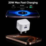 Picture of 20W Dual Port USB C Charger Plug for iPhone 17e/17/17 Pro/17 Pro Max/17 Air, 16/16e/16 Pro/16 Plus, 15/15 Pro/Pro Max – PD + USB A Fast Charging UK 3 Pin Foldable Wall Adapter (WHITE)