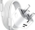 Picture of 20W Dual Port USB C Charger Plug for iPhone 17e/17/17 Pro/17 Pro Max/17 Air, 16/16e/16 Pro/16 Plus, 15/15 Pro/Pro Max – PD + USB A Fast Charging UK 3 Pin Foldable Wall Adapter (WHITE)