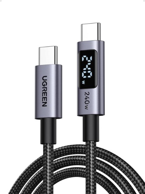 Picture of UGREEN 240W USB C to USB-C Cable with Built-in Digital Screen PD 3.1 Type C to C Fast Charging Cable Compatible with MacBook Pro M4/Air, iPad Pro 2025, HP EliteBook, iPhone Air/17/16, Galaxy S25, 3M